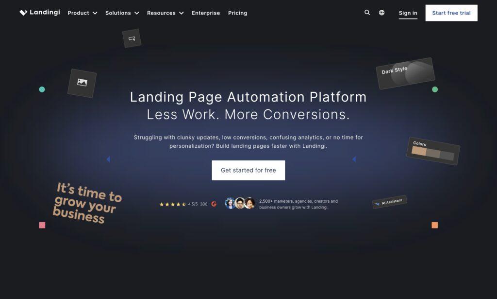 Lo screenshot della hero section di Landigi.