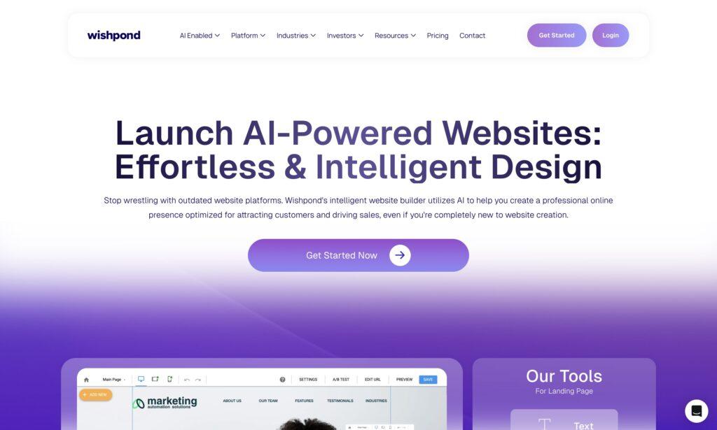 Lo screenshot della hero section di Wishpond.